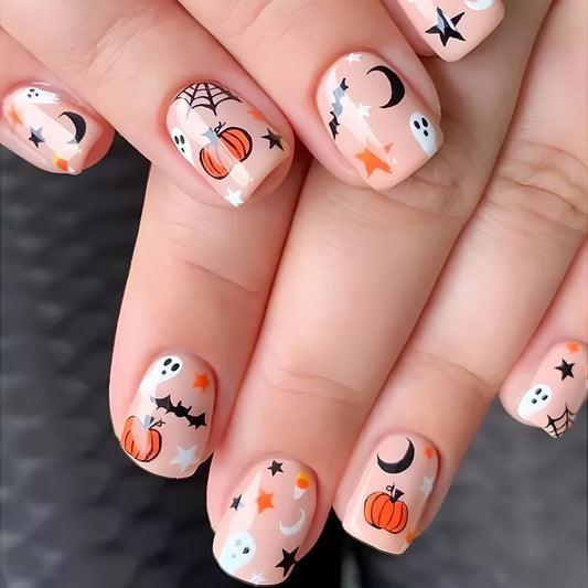 Halloween pumpkin fake nail patches 01