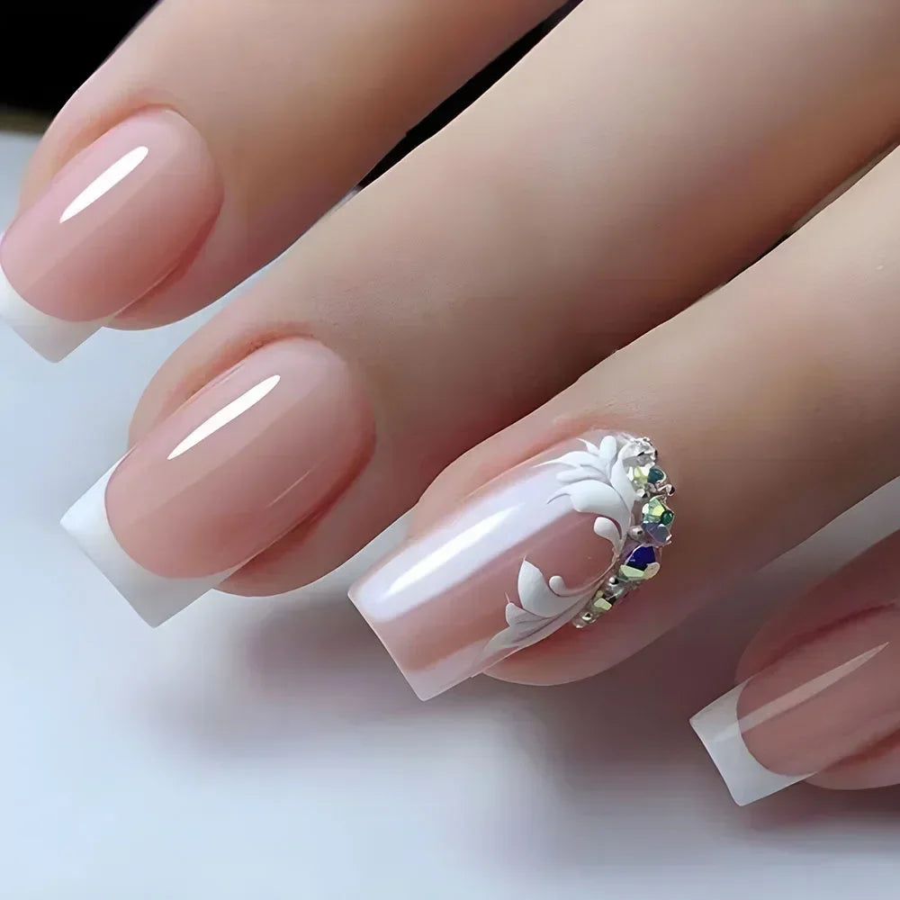 24pcs nude white french fake nail 