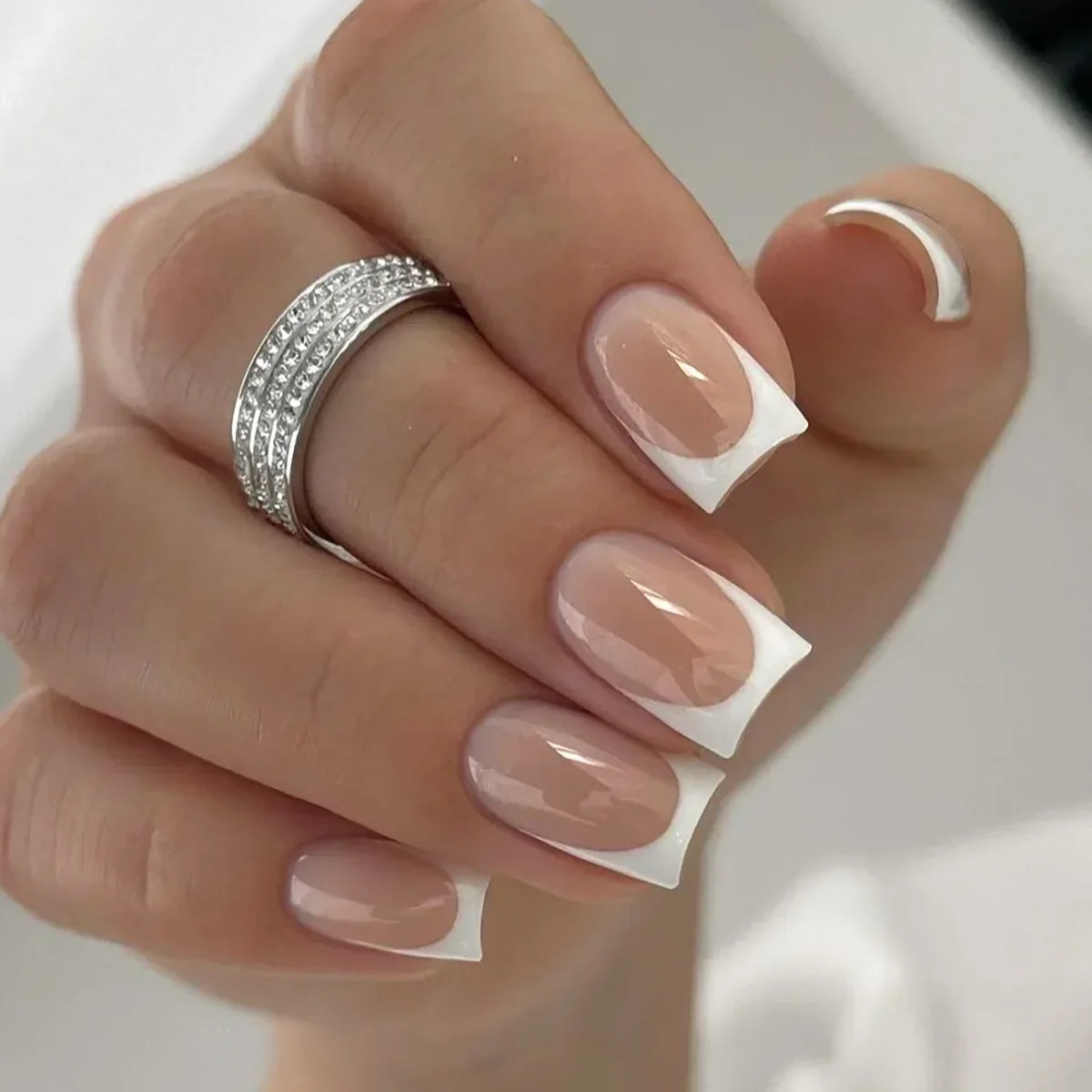 24pcs nude white french fake nail 