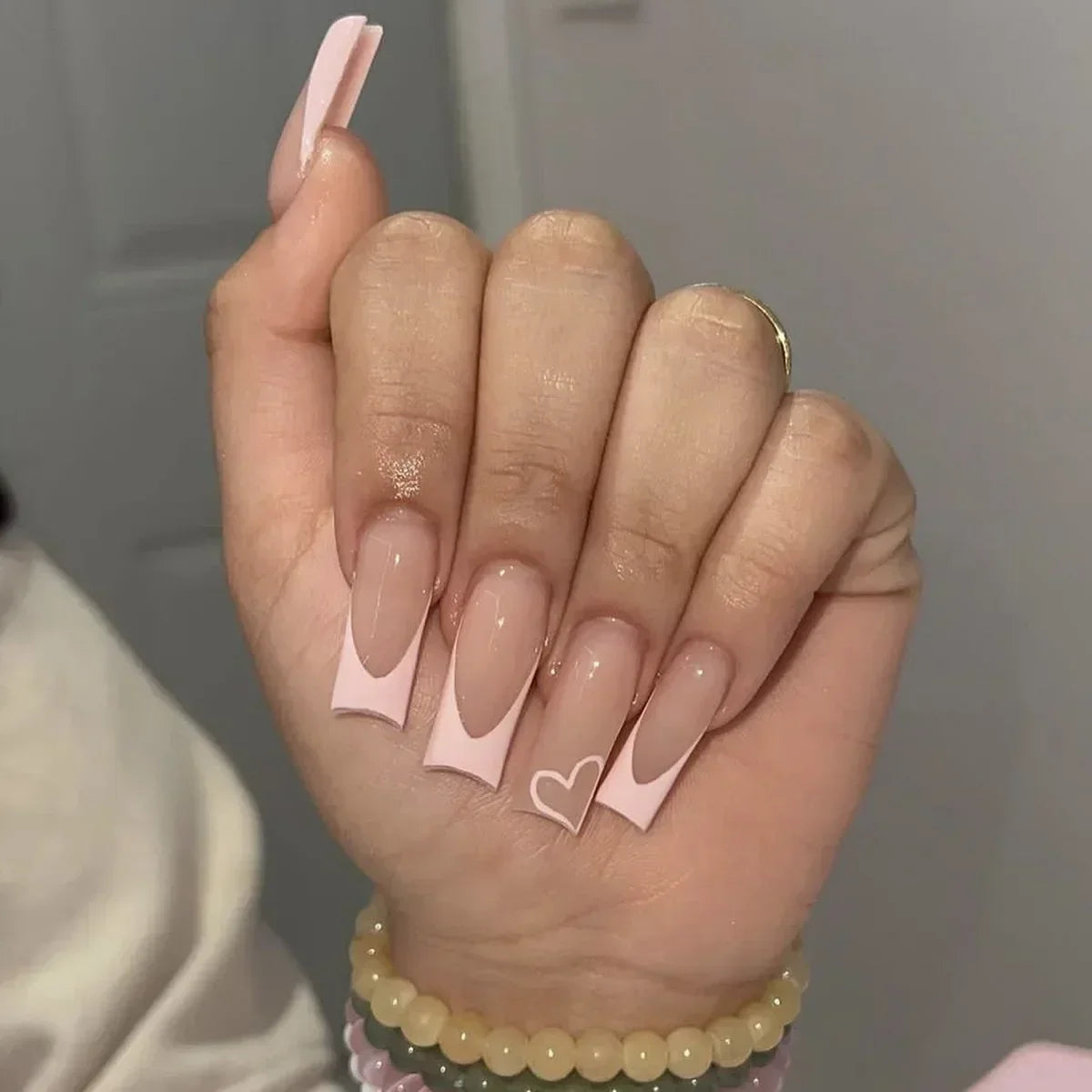 24pcs nude white french fake nail 