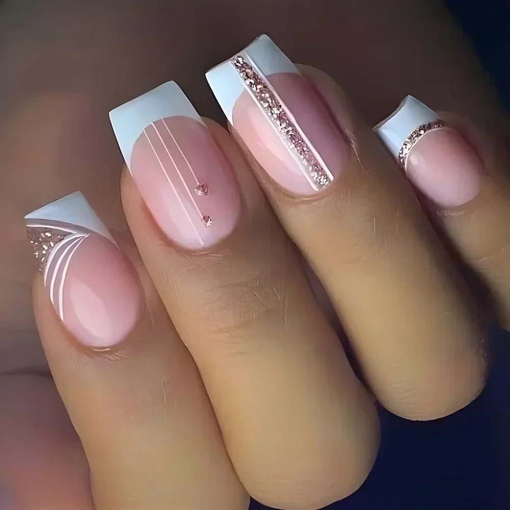 24pcs nude white french fake nail 