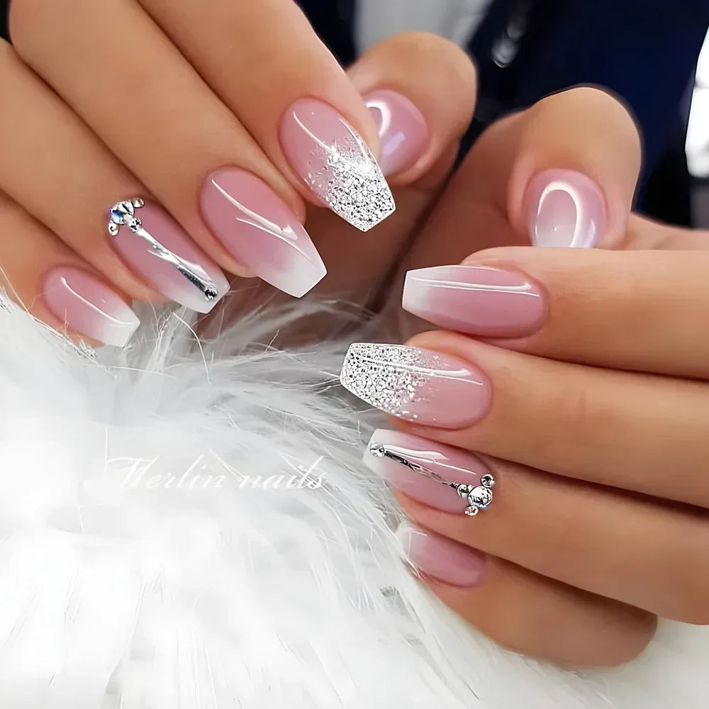 24pcs nude white french fake nail 