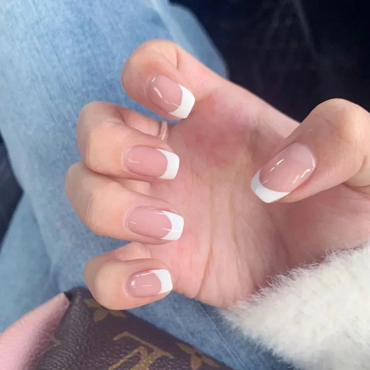 24pcs nude white french fake nail 