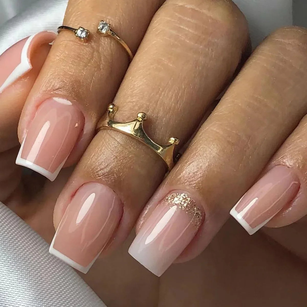 24pcs nude white french fake nail 