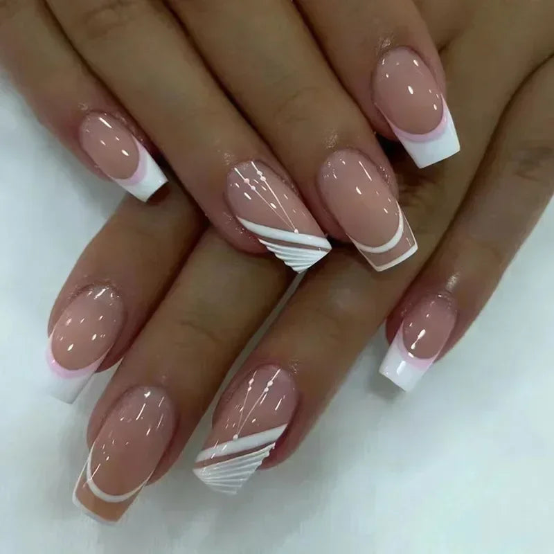 24pcs nude white french fake nail 