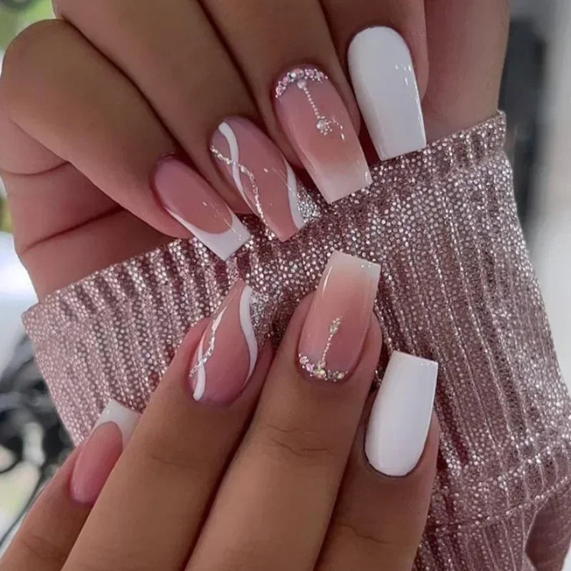 24pcs nude white french fake nail 