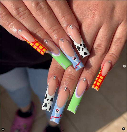 Cow pattern french manicure nails