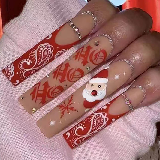 snowflake Christmas manicure nails with glitter 02