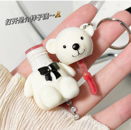 white bear keychain mirror lip gloss 01